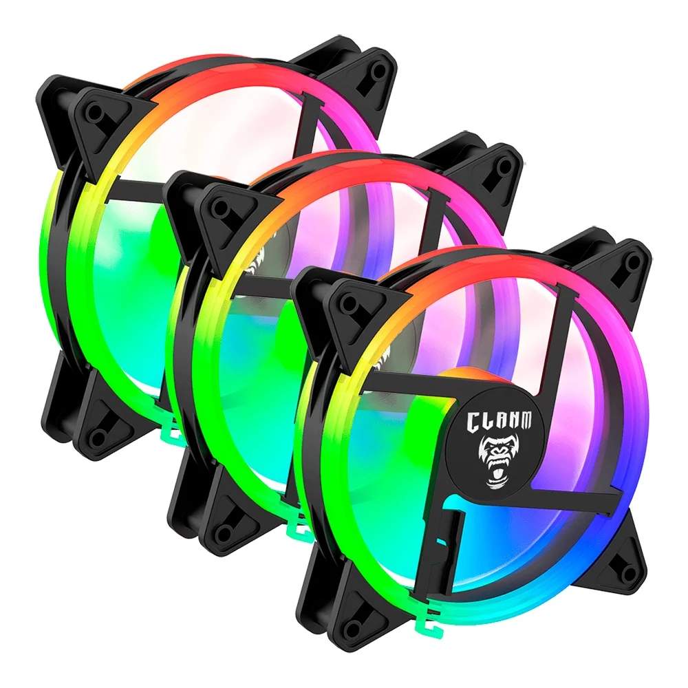 Kit 3 Cooler Fans RGB Noto 4pin Molex Rainbow Ventoinhas Clanm Gamer 4