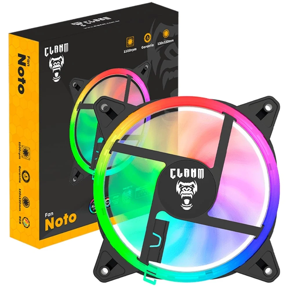 Kit 3 Cooler Fans RGB Noto 4pin Molex Rainbow Ventoinhas Clanm Gamer 7