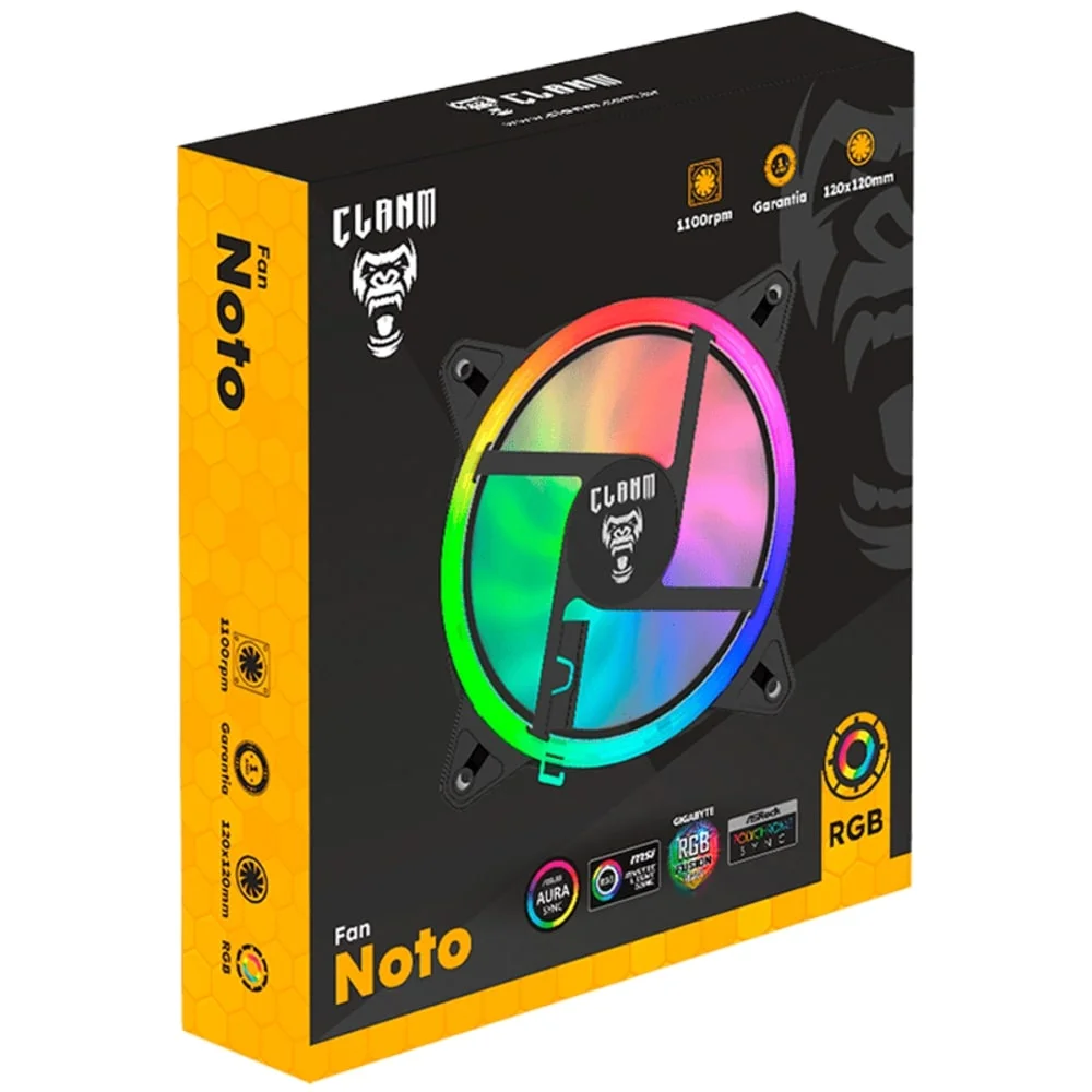 Kit 3 Cooler Fans RGB Noto 4pin Molex Rainbow Ventoinhas Clanm Gamer 8