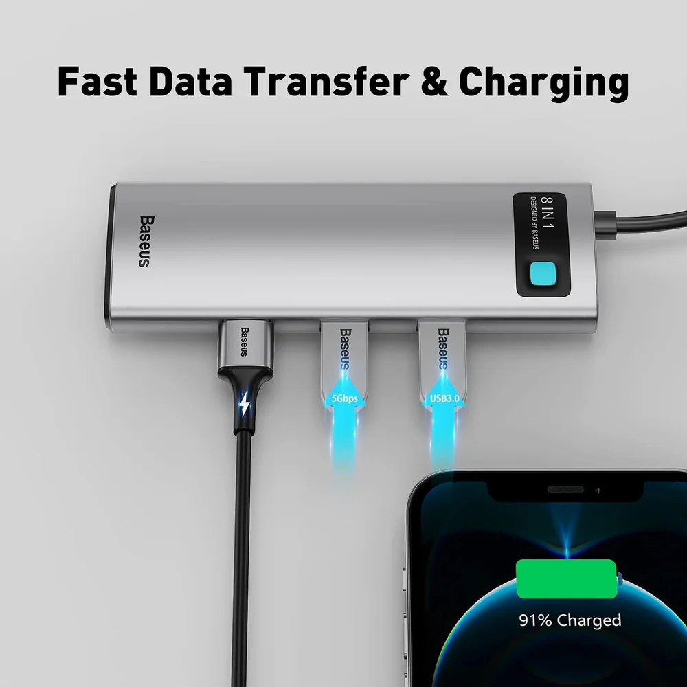 Imagem 4 de 5 do produto Hub Usb-c Baseus 8 Em 1 Dockstation Hdmi 4k Usb 3.0 Sd 100w