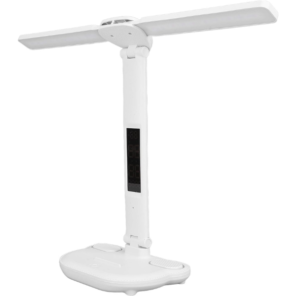Luminária Smartlite 3200 Recarregável Para Leitura E Escritório Dobrável E Articulada Com Painel De LED, Relógio Digital, Calendário, Porta Canetas, Iluminação Ajustável Ao Toque, LED Quente E Frio.