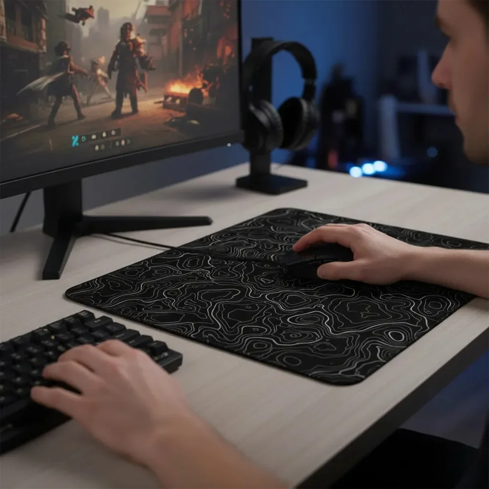 Mouse Pad Gamer Cm02 450x400mm Preto Abstrato - Atwe Eletrônicos Mouse Pad Gamer Cm02 450x400mm Preto Abstrato - Atwe Eletrônicos