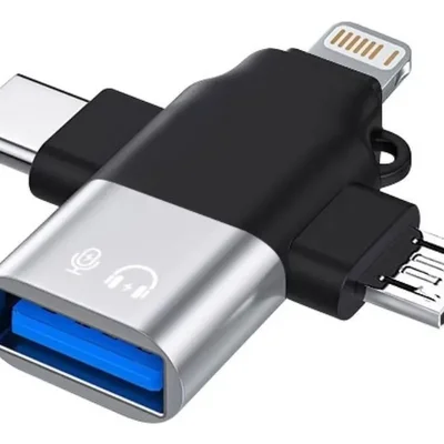 Adaptador Otg 3 Em 1 Tipo C Lightning V8 Knup Cor Prata