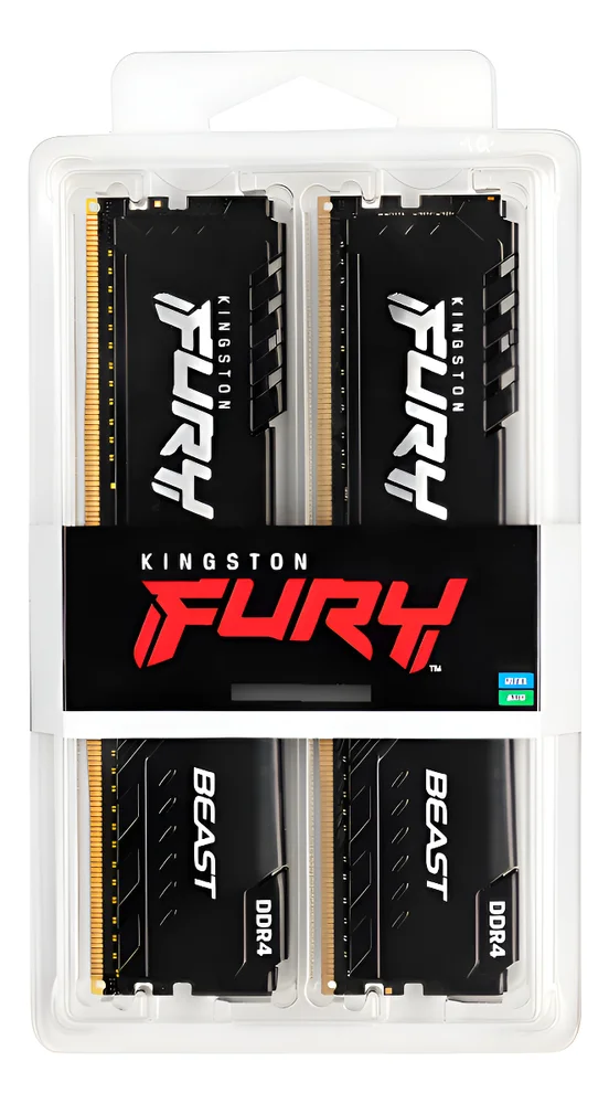 Kit Memória Kingston Fury Beast 16gb (2x8GB) Ddr4 3200mhz Cl16 1.35v – Preto (kf432c16bbk2/16)