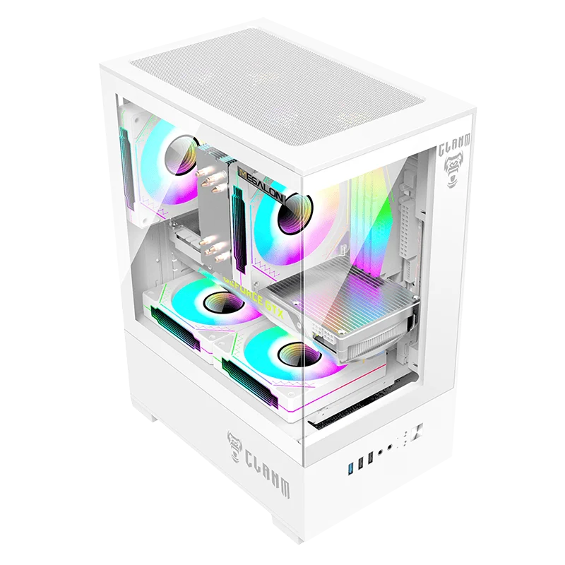Gabinete Gamer Aquário Clanm Megalon, Vidro Temperado - Snow