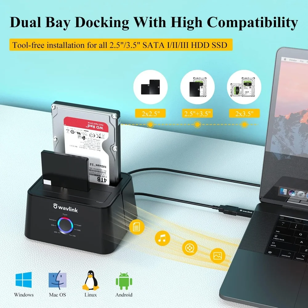 Imagem 3 de 5 do produto Wavlink Dock Station Usb 3.0/c Sata Dual P/ Hd SSD Clonagem