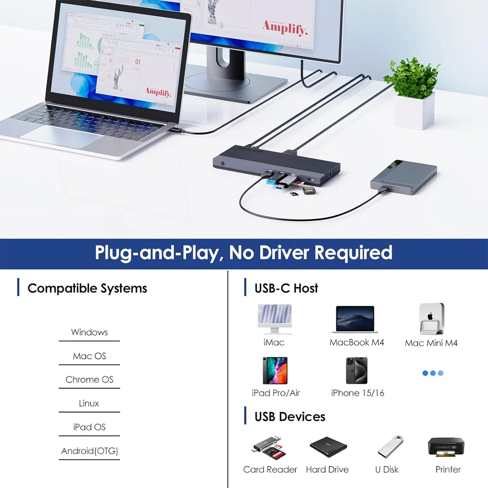 Imagem 2 de 5 do produto Docking Station Wavlink Usb C Triplo Monitor Para Notebook
