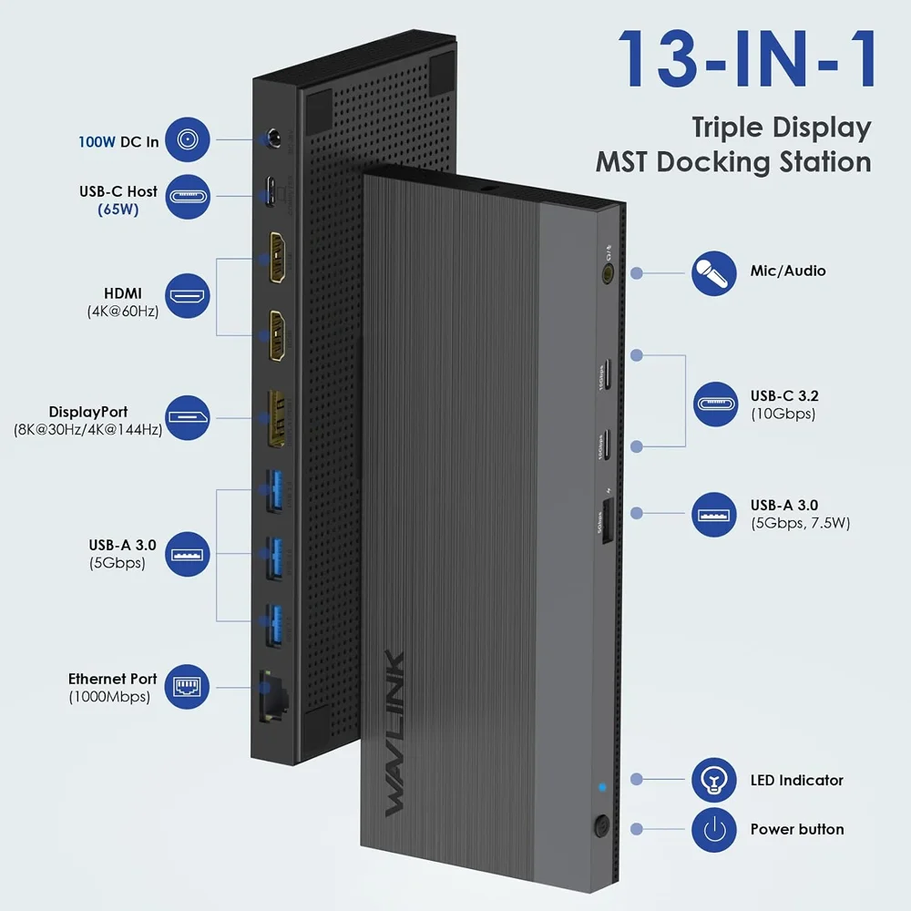 Imagem 3 de 5 do produto Docking Station Wavlink Usb C Triplo Monitor Para Notebook