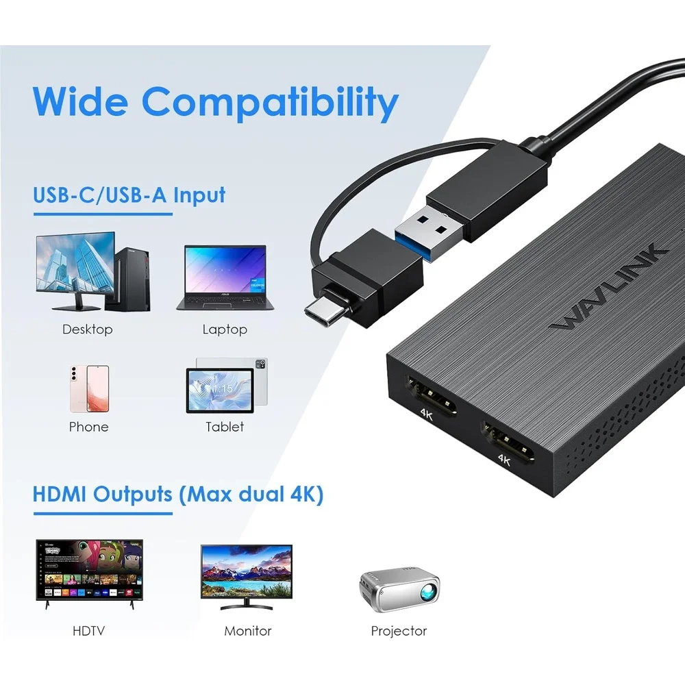 Imagem 4 de 5 do produto Wavlink Adaptador Usb C/a Para Dual HDMI 4k 60hz Monitor