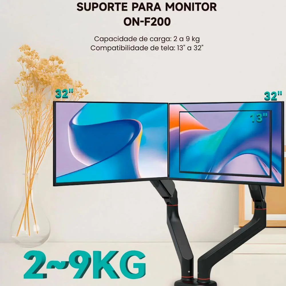 Imagem 2 de 5 do produto Suporte Duplo Para Monitor 13 A 32’’ Ajustável Rotação 180°