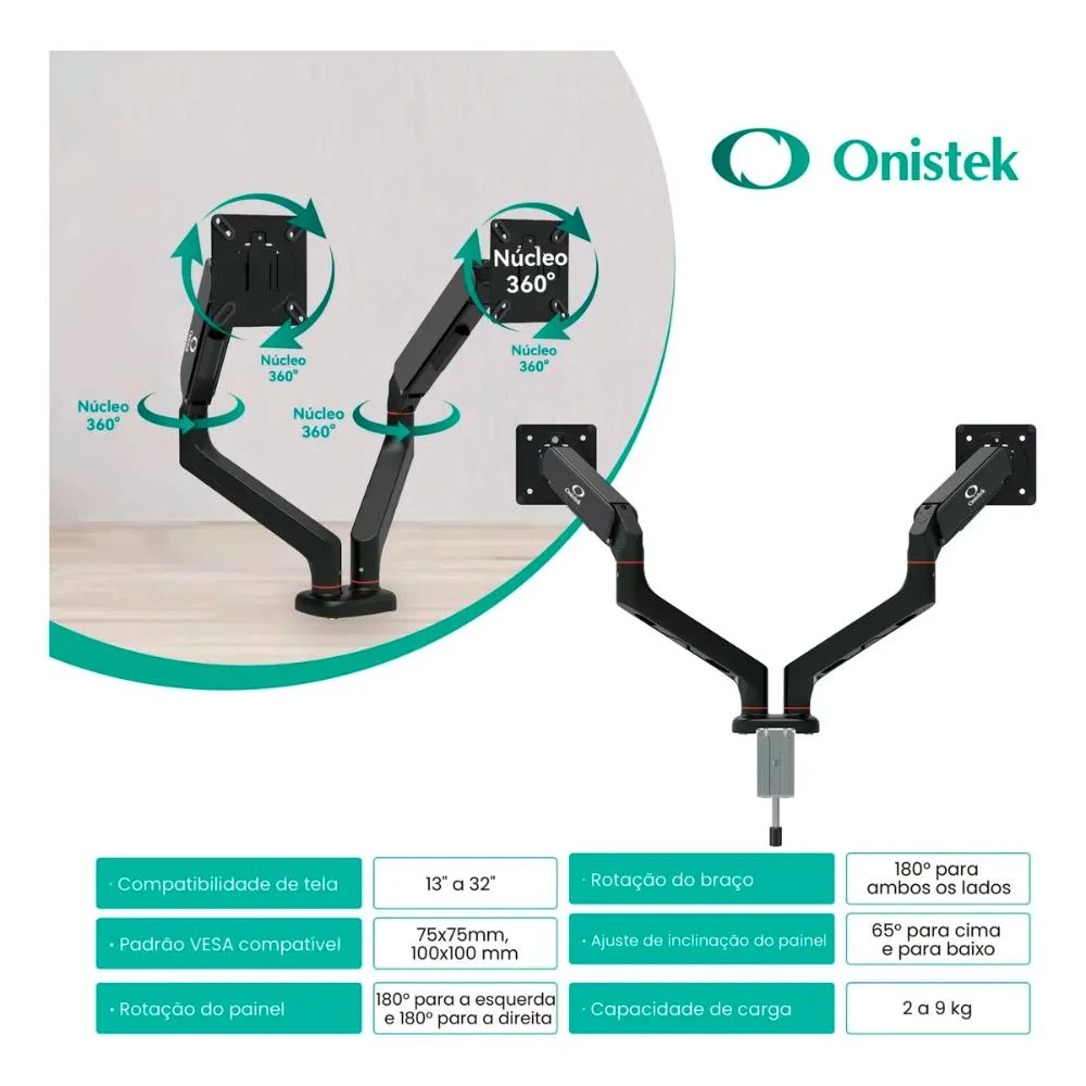 Imagem 5 de 5 do produto Suporte Duplo Para Monitor 13 A 32’’ Ajustável Rotação 180°