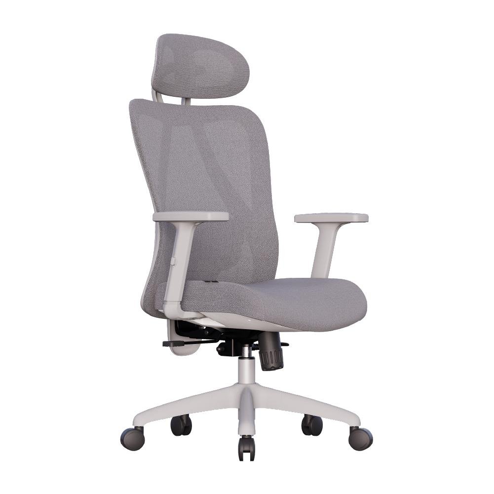 Cadeira De Escritório Ergonomica Premium Samaia Apoio Cabeça Revestido, Encosto Ajustável Com Apoio Lombar- Cinza