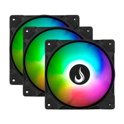 Kit c/3 Ventoinhas Gamer Rise Mode X Led Rainbow Black 120mm 1200 RPM - RM-XLD-01-RBW