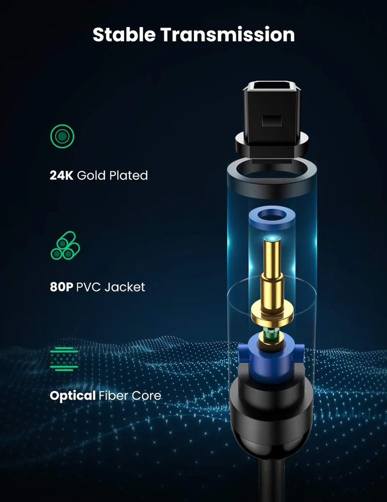 Imagem 3 de 5 do produto Ugreen Cabo De Áudio Óptico Digital Fibra Óptica Toslink Spdif (3 Metros )