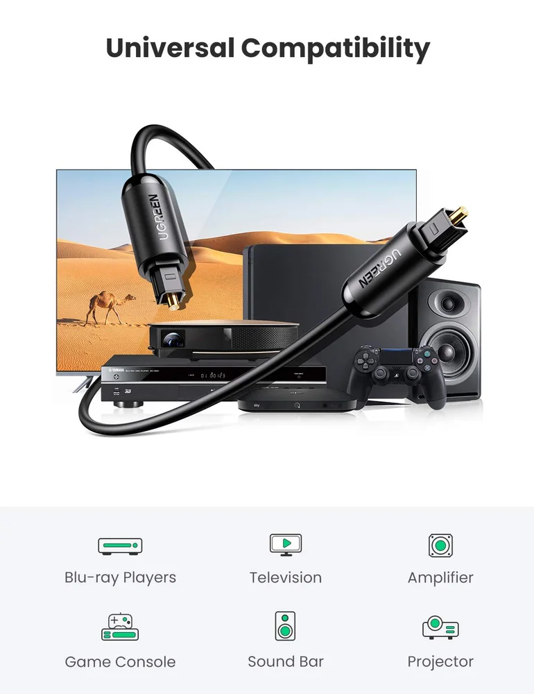Imagem 5 de 5 do produto Ugreen Cabo De Áudio Óptico Digital Fibra Óptica Toslink Spdif (3 Metros )