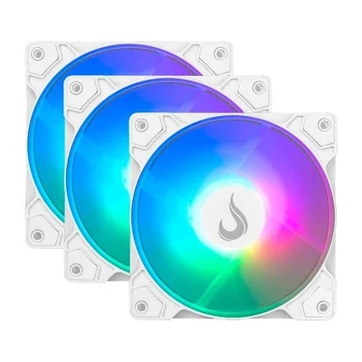 Kit com 3 Ventoinhas Rise Mode X Led Rainbow, 120mm, Branco - RM-XLD-02-RBW