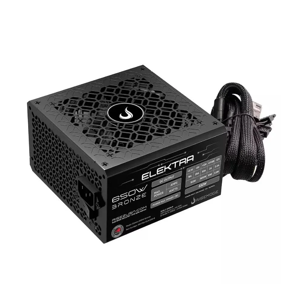 Imagem 2 de 5 do produto Fonte Gamer Rise Mode Elektra, 650W, Bronze, PFC Ativo, Preto - RM-PSU-ELK-650-B