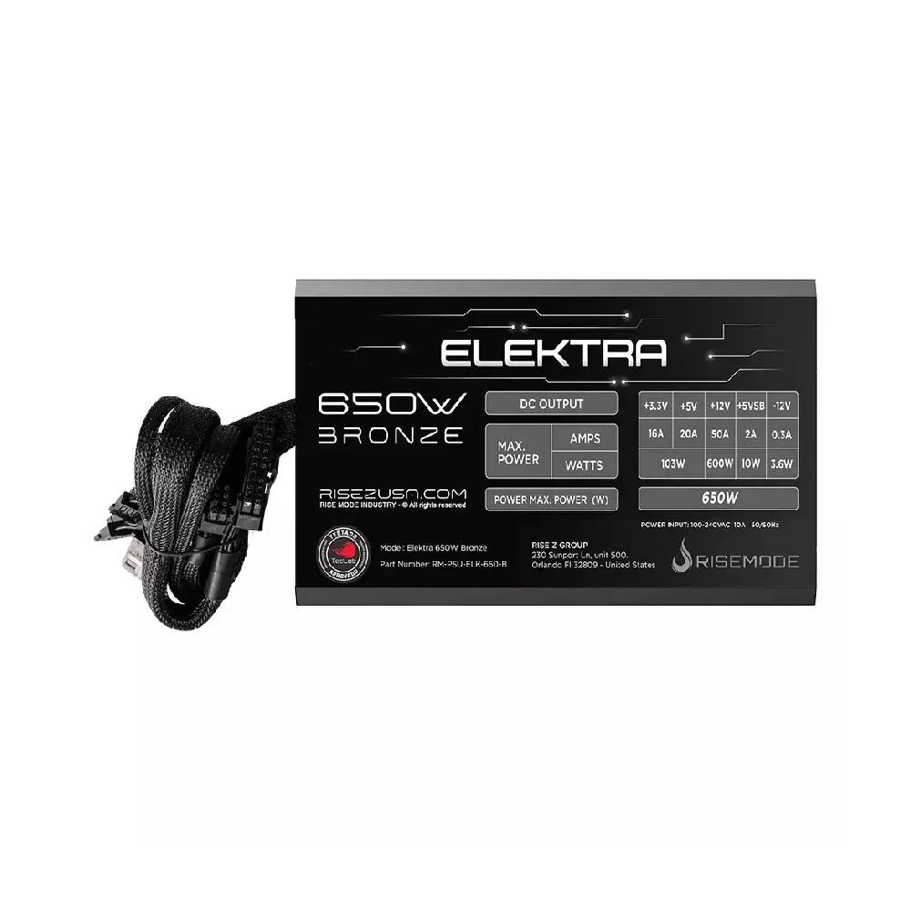 Imagem 4 de 5 do produto Fonte Gamer Rise Mode Elektra, 650W, Bronze, PFC Ativo, Preto - RM-PSU-ELK-650-B