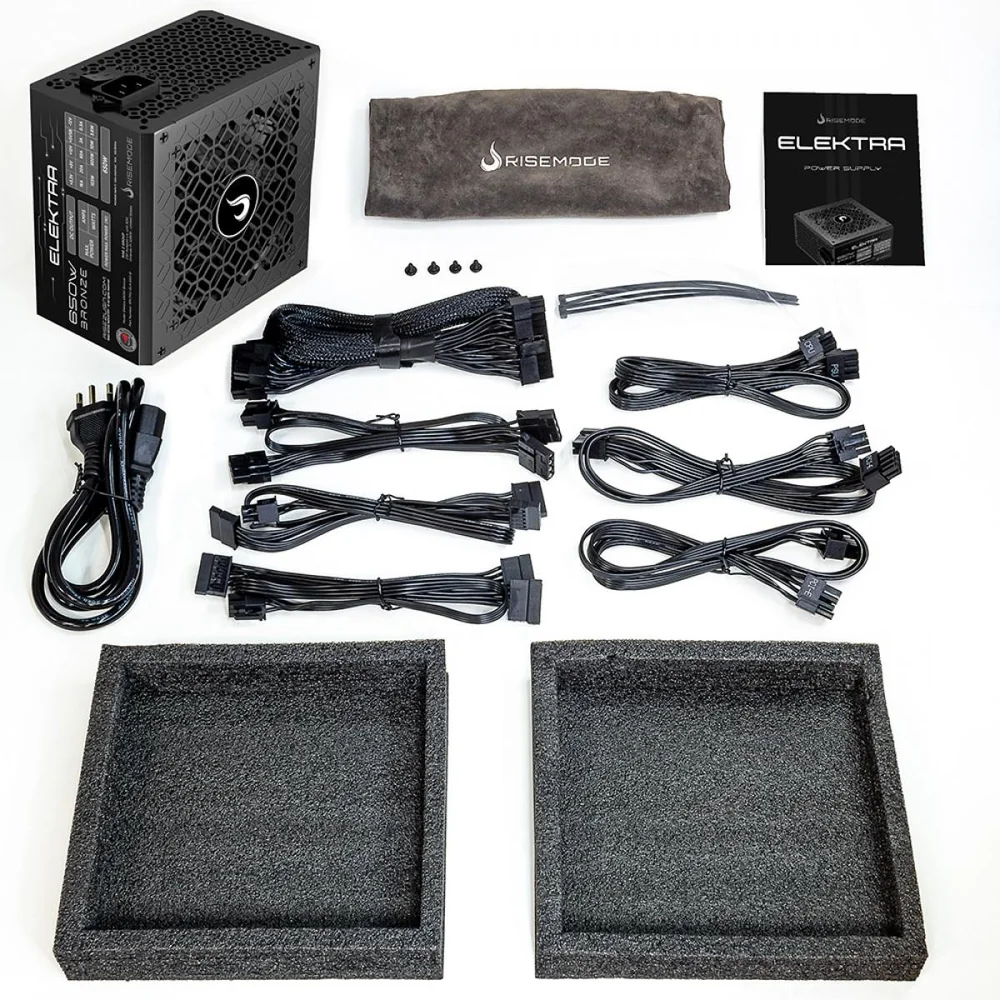 Imagem 2 de 5 do produto Fonte Gamer Rise Mode Elektra, 650W, Bronze, Full Modular, PFC Ativo, Preto - RM-PSU-ELKM-650-B