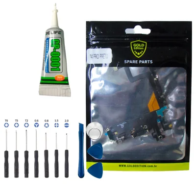 Flex De Carga Dock Gold Para Iphone 14 Pro + Kit Reparo