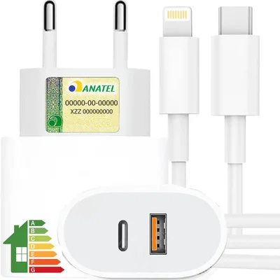 Carregador Turbo 40w Compatível Iphone X Xr 8 11 12 13 14 Plus Pro Max Ipad Duas Entradas Usb E Usb-c Tipo C Com Cabo Tipo C Lightning Carga Rápida Tecnologia