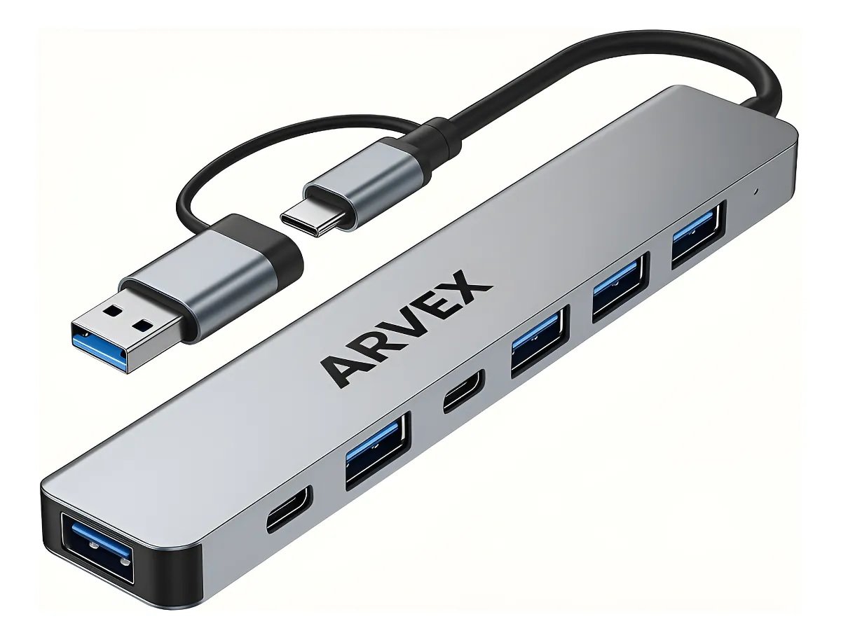 Adaptador Hub Usb 7 Portas Usb 3.0 E 2.0 Cabo Tipo C Thunderbolt 5 Gbps
