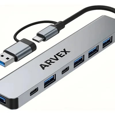 Adaptador Hub Usb 7 Portas Usb 3.0 E 2.0 Cabo Tipo C Thunderbolt 5 Gbps