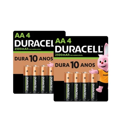 Kit Duracell Com 8 Pilhas Recarregáveis Aa Pequena