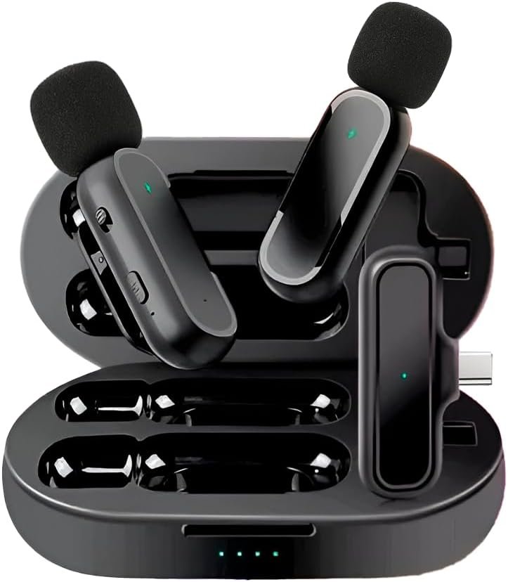 Microfone Lapela Duplo 2 Peças Sem Fio Profissional Gravação Premium Redução De Ruído Compatível Com Android Iphone 15 Stories Vlog Youtube Tiktok (usb Tipo-c)