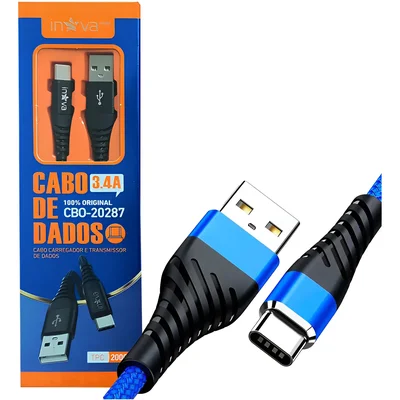 Cabo Rápido Usb Para Tipo-c   Inova Nylon Preto