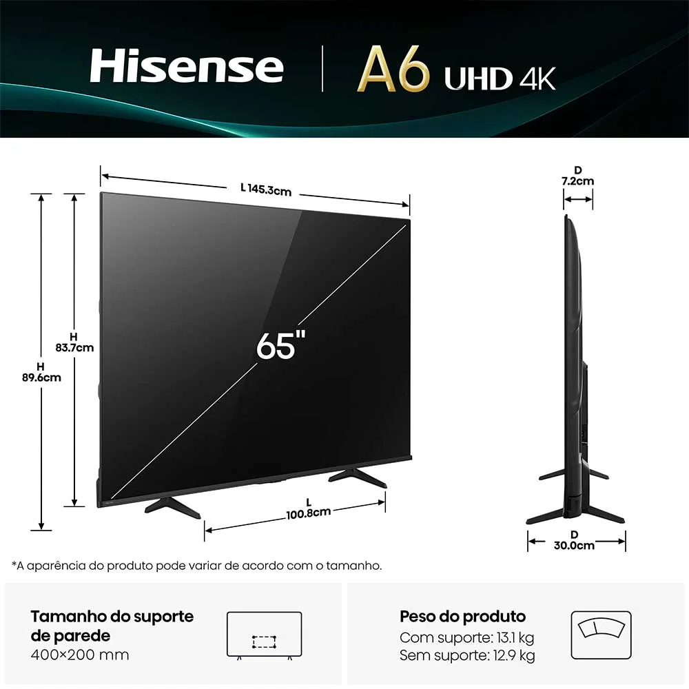 Smart Tv Hisense DLED 4k 65” "" Com Processador Ai, Dolby Vision, Dolby Gaming E Wi-fi - 65a6nv - Bivolt - view 8