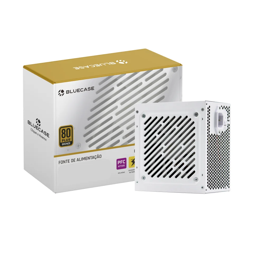 Fonte Bluecase 600w 80 Plus Bronze, Branco, Cabos Flat Atx