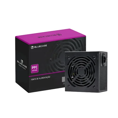 Fonte Bluecase 600w Pfc Ativo Atx Ps/2pfc Ativo C/cabo (blu600-pfcps2) Bivolt Auto Preto