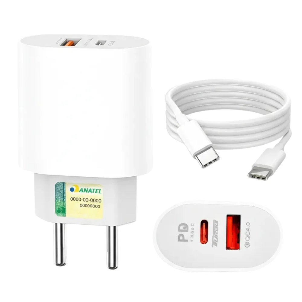 Imagem 2 de 5 do produto Carregador Celular Turbo Branco Duplo Fast Charging 25w