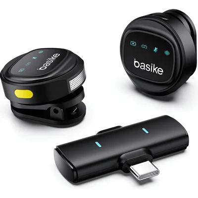 Basike Microfone Lapela Anti Ruido Duplo Magnético Sem Fio Clipe Iphone Samsung Tipo C Profissional Kit Para Podcast Vlog Video Celular Ba-mic0007 Com Redução De Ruído Kit Duplo Para 2 Pessoas