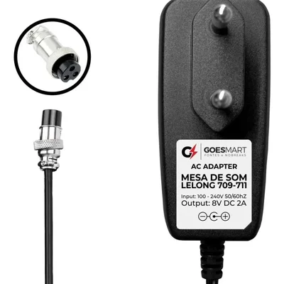 Fonte Carregador Adapter Para Mesa De Som Lelong Le 711 8v 2