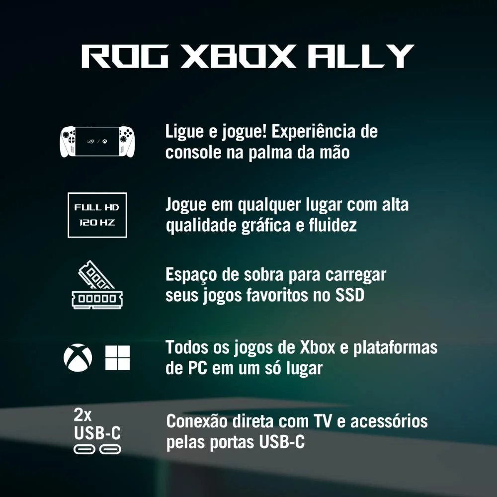 Imagem 2 de 5 do produto Console Portátil Rog XBOX Ally Amd Z2 A 512 SSD 16 Gb Ram Tela 7" WINDOWS 11 Oficial Asus Brasil Branco - Nh003w