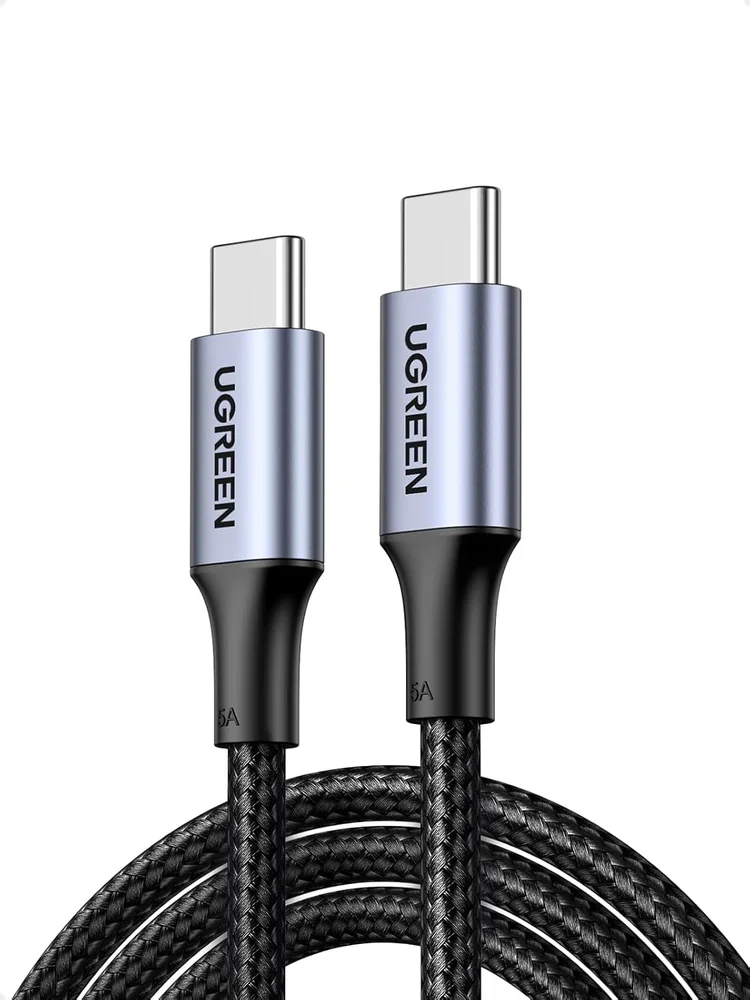 Imagem 1 de 5 do produto Cabo Rápido Ugreen 100w 20v 5a Usb C / Tipo C ( 2 Metros - Em Nylon Trançado ) Carregamento Compatível Iphone 17 16 15 Pro Max Plus Air, Galaxy S25 S24 S23, Pixel 10, Macbook Ipad, Etc.