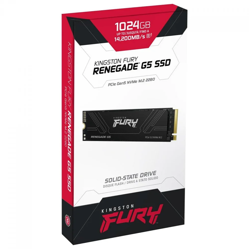 SSD Kingston Fury Renegade, 1TB, G5, PCie, M.2 Nvme, 2280, Leitura 14.200mbs E Gravação 11.000mbs