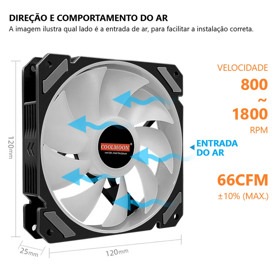 Cooler Fan JOY, Pwm 4 Pinos, ARGB 5v 3 Pinos, 120mm, Preto, Coolmoon CM-JOY-B 5