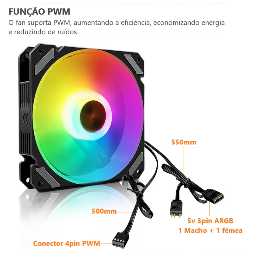 Cooler Fan JOY, Pwm 4 Pinos, ARGB 5v 3 Pinos, 120mm, Preto, Coolmoon CM-JOY-B 7