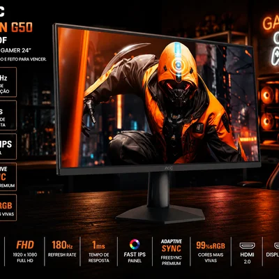 Monitor Gamer Aoc Agon G50 24” 144hz 0,5ms Ips Full Hd Hdr10 G-sync 24g50f