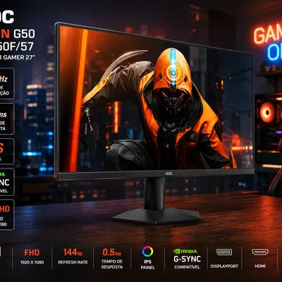 Monitor Gamer Aoc Agon G50 27" Full Hd Ips 144hz 0,5ms G-sync HDMI/displayport - 27g50f/57
