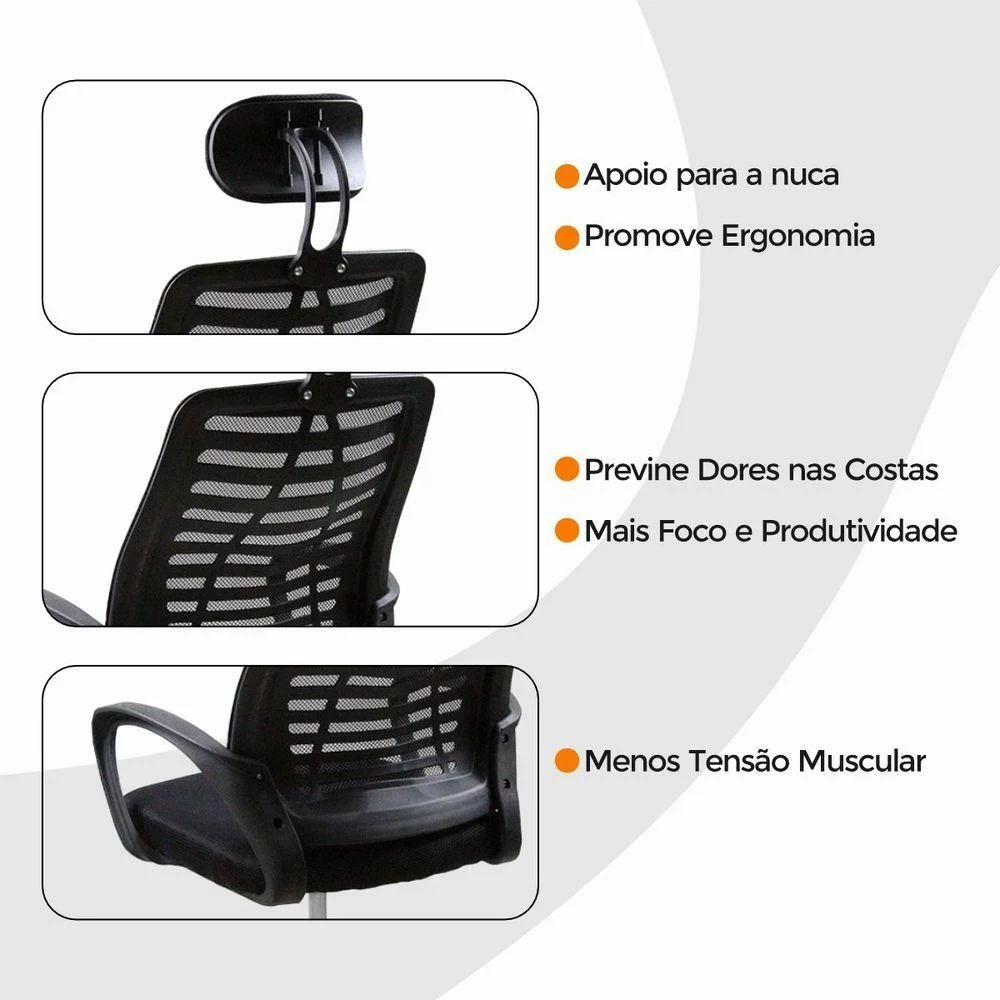 Imagem 2 de 5 do produto Cadeira De Escritório Diretor Oficial Tela Mesh Com Encosto Mesh Base Giratória Ajustável Preta