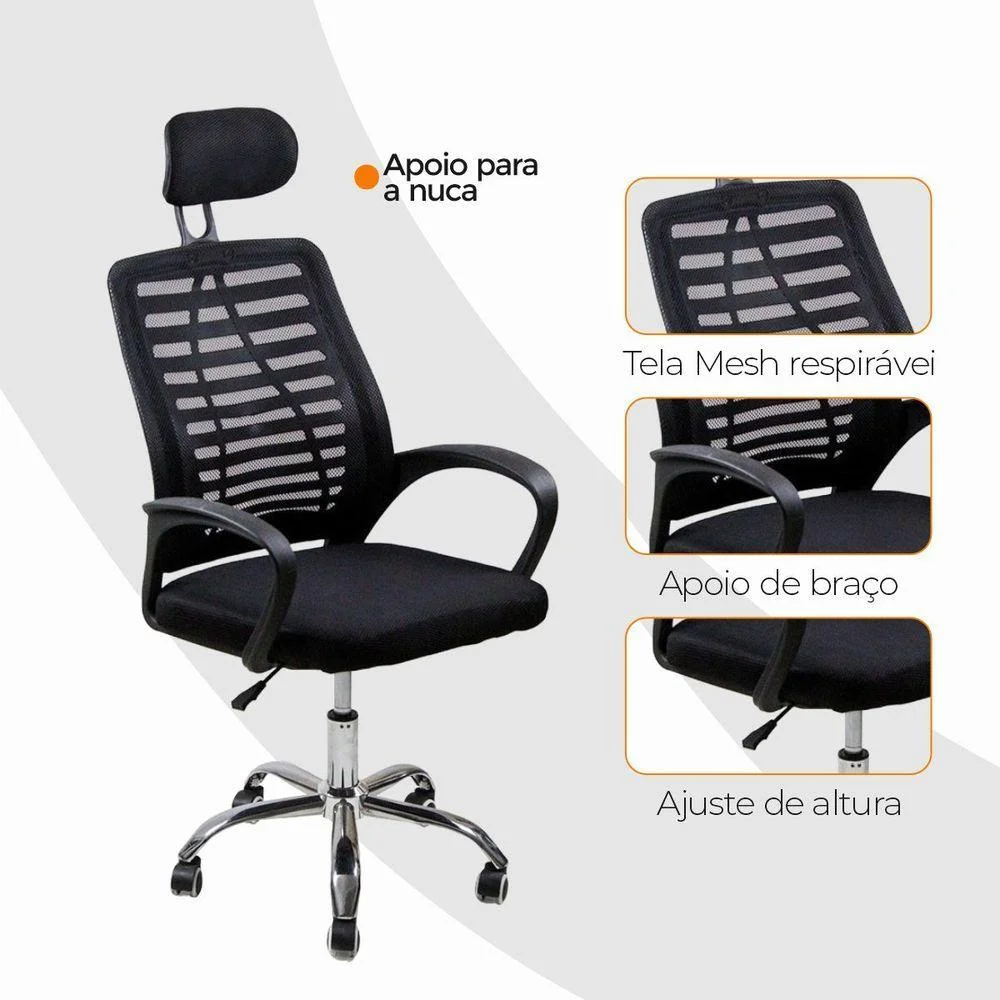 Imagem 5 de 5 do produto Cadeira De Escritório Diretor Oficial Tela Mesh Com Encosto Mesh Base Giratória Ajustável Preta