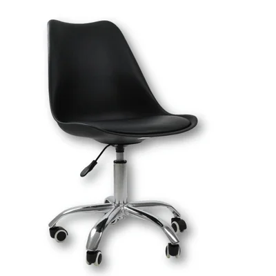 Cadeira Office Base Cromada Com Rodízio Giratória Saarinen Preto 1