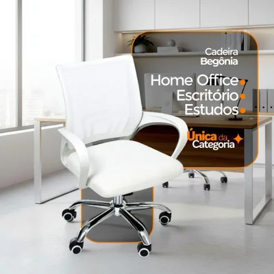 Cadeira De Escritório Oficial Begonia Mesh Giratória Branco