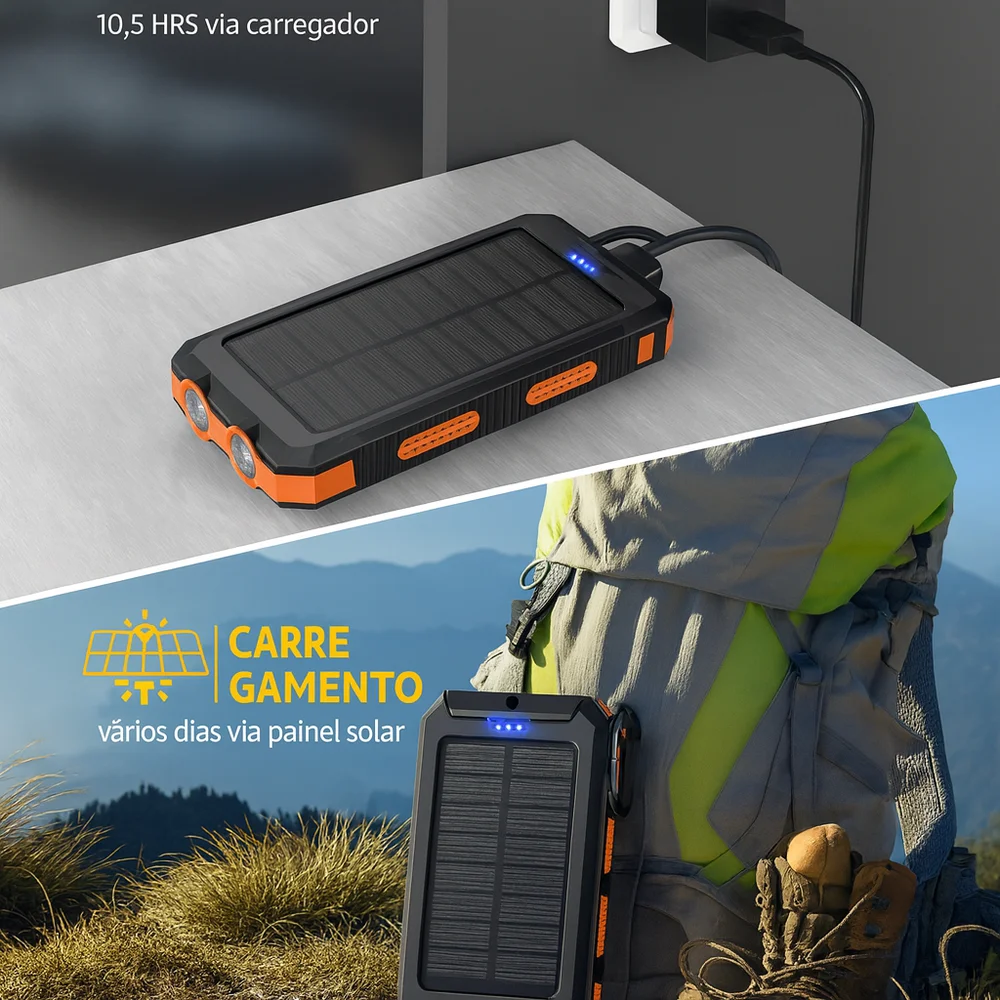 Imagem 2 de 5 do produto Carregador Portátil Power Bank Solar Usb Azul