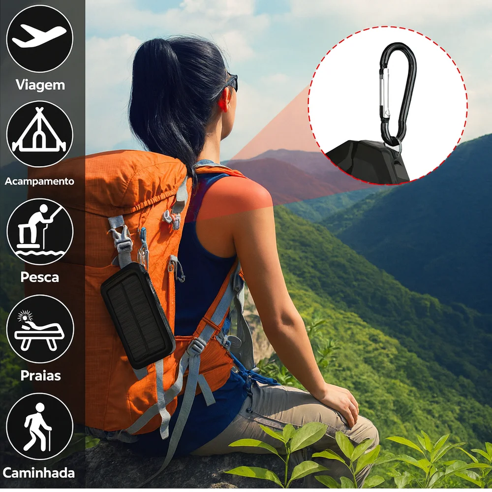 Imagem 3 de 5 do produto Carregador Portátil Power Bank Solar Usb Azul