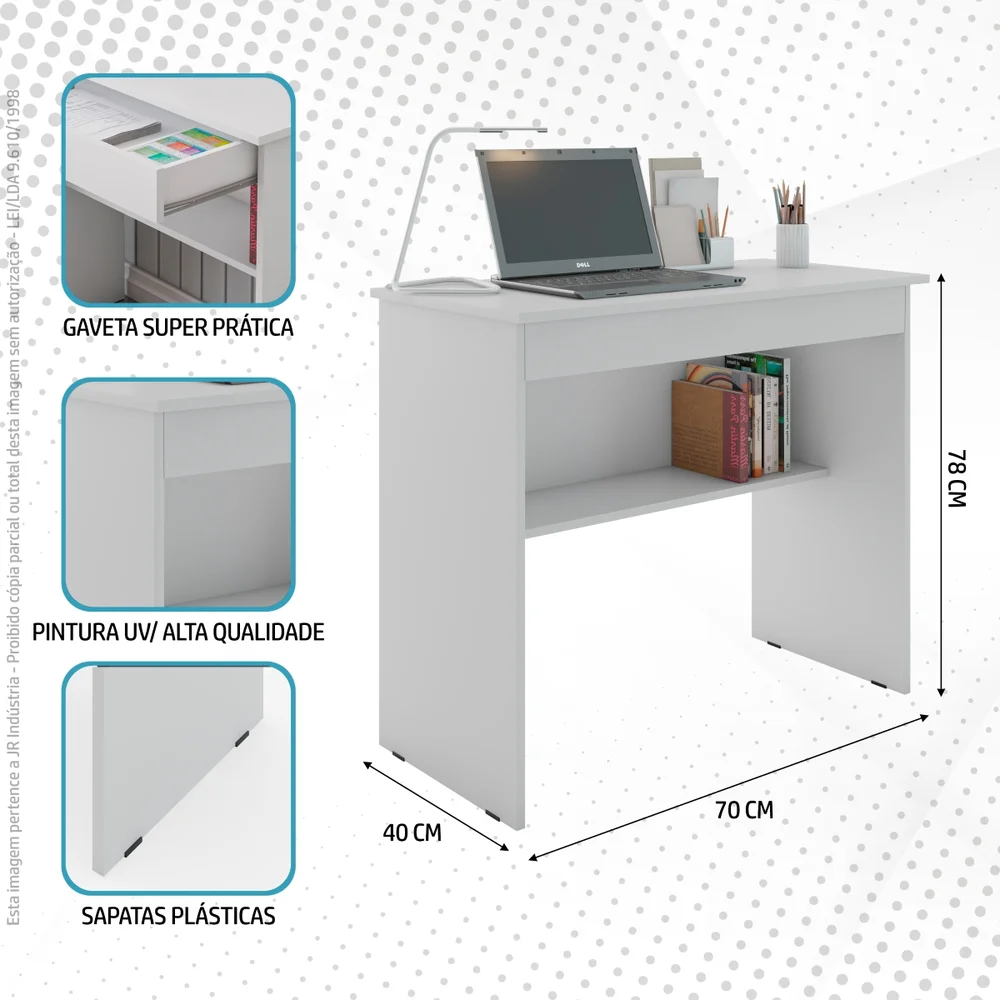 Imagem 5 de 5 do produto Escrivaninha Home Office Leve E Compacta Com 1 Gaveta E Prateleira Para Organização Cor Branco